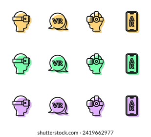 Set line Virtual reality glasses,  and Augmented AR icon. Vector