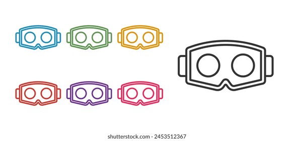 Set line Virtual reality glasses icon isolated on white background. Stereoscopic 3d vr mask. Optical head mounted display. Set icons colorful. Vector