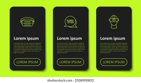 Set line Gafas de realidad virtual, y . Plantilla de infografía de negocios. Vector