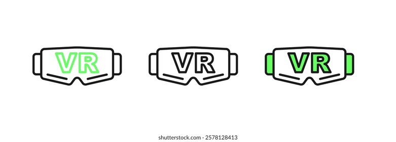 Set line Virtual reality glasses icon isolated on white background. Stereoscopic 3d vr mask. Optical head mounted display.  Vector