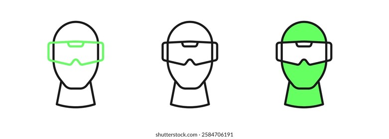 Set line Virtual reality glasses icon isolated on white background. Stereoscopic 3d vr mask. Optical head mounted display.  Vector