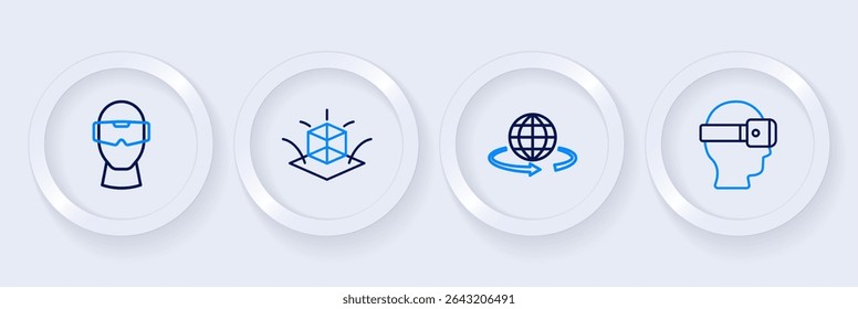Set line Virtual reality glasses, 3d modeling,  and  icon. Vector
