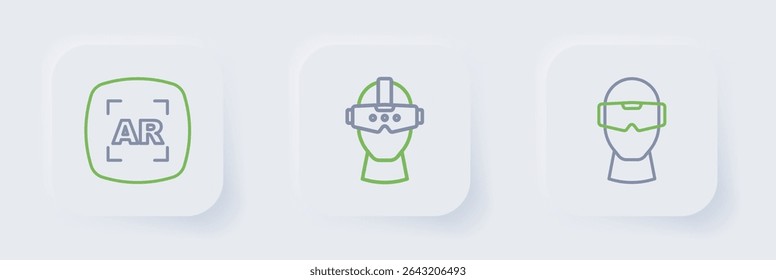 Set line Virtual reality glasses,  and Augmented AR icon. Vector