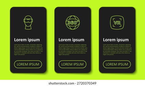 Set line Virtual reality glasses, 360 degree view and . Business infographic template. Vector