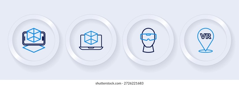 Set line Virtual reality, glasses, 3d modeling and  icon. Vector