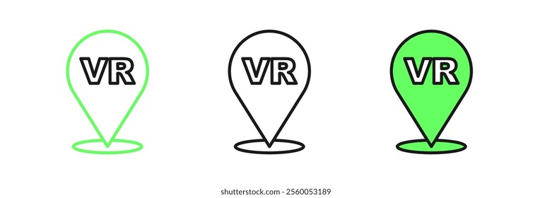 Set line Virtual reality icon isolated on white background. Futuristic VR head-up display design.  Vector