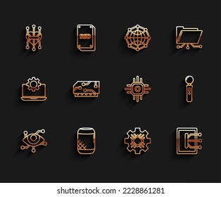 Set line Virtual reality, Voice assistant, Processor, Tablet, RAM, random access memory, Gamepad and  icon. Vector