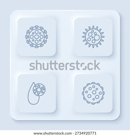 Set line Virus, , Blood test and virus and . White square button. Vector