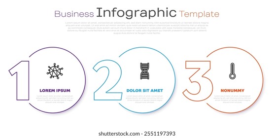 Set line Virus, DNA symbol and Medical thermometer. Business infographic template. Vector