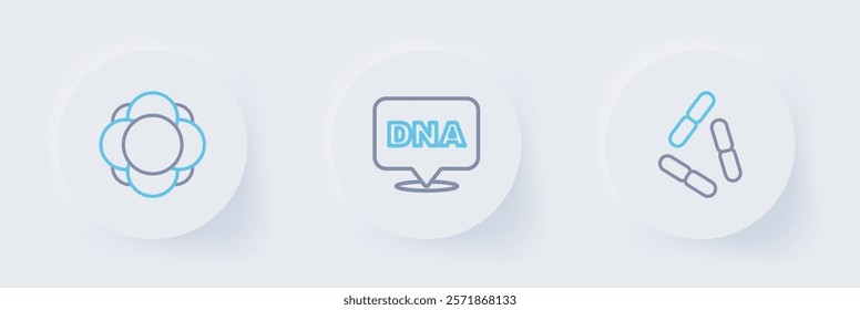 Set line Virus, DNA symbol and Molecule icon. Vector