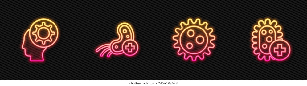 Set line Virus, Human and virus, Positive and . Glowing neon icon. Vector
