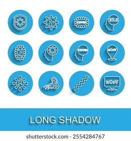 Set line Virus, Positive virus, Shield protecting from, Corona 2019-nCoV on location, Human and,  and covid-19 icon. Vector