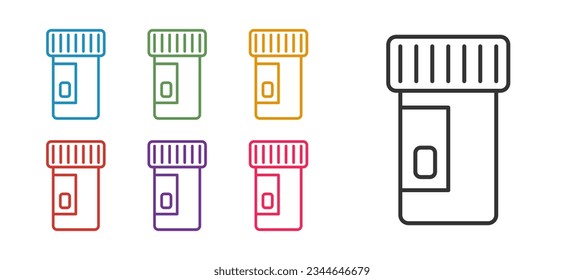 Fijar la línea Complejo de vitamina del icono de la cápsula de la píldora aislado sobre fondo blanco. Estilo de vida saludable. Indique los iconos en colores. Vector