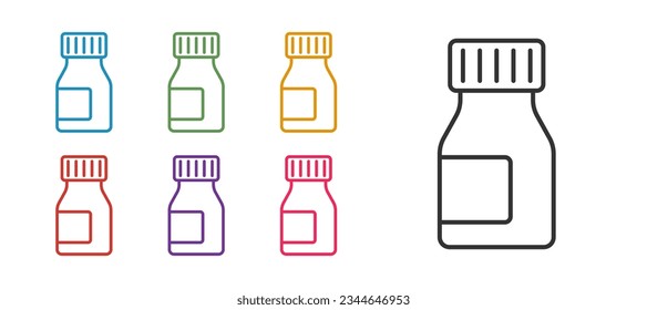 Fijar la línea Complejo de vitamina del icono de la cápsula de la píldora aislado sobre fondo blanco. Estilo de vida saludable. Indique los iconos en colores. Vector
