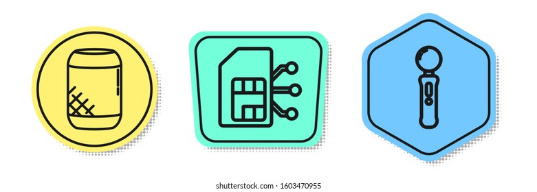 Set line Voice assistant, Sim card and Gamepad. Colored shapes. Vector