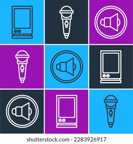 Set line Voice assistant, Speaker volume and Microphone icon. Vector