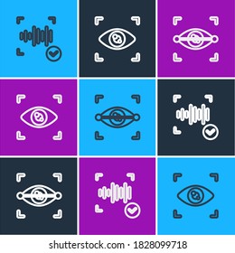 Establecer reconocimiento de voz de línea, exploración de ojos e icono. Vector