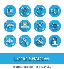 Set line Voice recognition, Rejection face, Motion sensor, Smart home with id, Fingerprint lock, Face, Palm and  icon. Vector