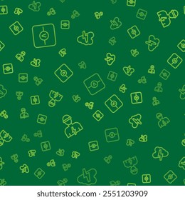 Set line Voltmeter, Electrician and Cloud and lightning on seamless pattern. Vector