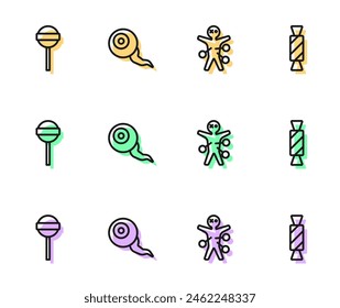 Set line Voodoo doll, Lollipop, Eye and Candy icon. Vector