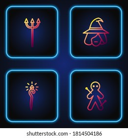 Define la línea de muñeca Voodoo, personal de Magic, Neptune Trident y Witch. Iconos de color de degradado. Vector
