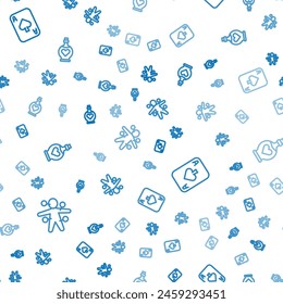 Set line Voodoo doll, Playing cards and Bottle with love potion on seamless pattern. Vector
