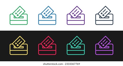 Set line Vote box or ballot box with envelope icon isolated on black and white background.  Vector