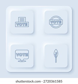 Set line Vote box, , y pluma india. Botón cuadrado blanco. Vector