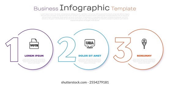 Set line Vote box, USA Independence day and Balloons. Business infographic template. Vector