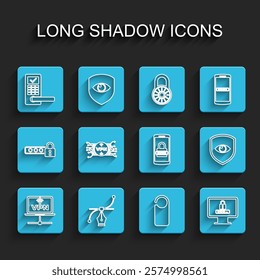 Set line VPN Computer network, Bezier curve, Digital door lock with wireless, Please not disturb, Monitor password, microchip circuit, Shield and eye and Mobile icon. Vector