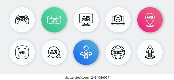 Set line VR controller game, Virtual reality, Augmented AR, 360 degree view, 3d modeling,  and  icon. Vector