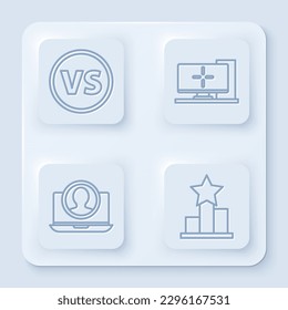Set line VS Versus battle, Computer monitor, Create account screen and Star. White square button. Vector