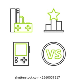 Set line VS Versus battle, Portable video game console, Star and Game with joystick icon. Vector