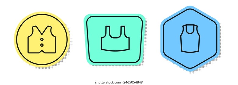 Set line Waistcoat, Undershirt and . Colored shapes. Vector