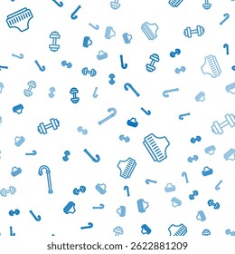 Set line Walking stick cane, Adult diaper and Dumbbell on seamless pattern. Vector