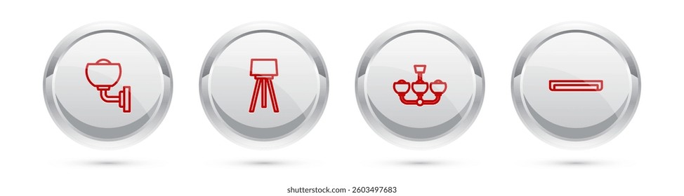 Set line Wall lamp or sconce, Floor, Chandelier and Fluorescent. Silver circle button. Vector
