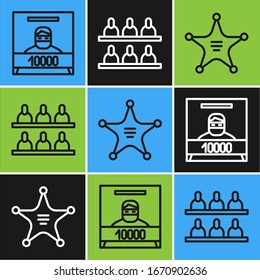 Set line Wanted poster, Hexagram sheriff and Jurors icon. Vector