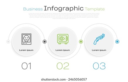 Set line Wanted poster, Safe and Police shotgun. Business infographic template. Vector