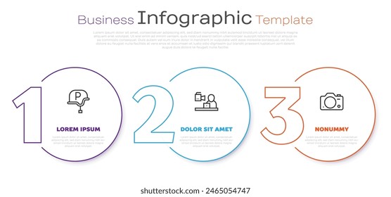 Set line War journalist, Breaking news and Photo camera. Business infographic template. Vector