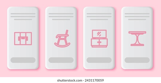 Set line Wardrobe, Armchair, TV table stand and Round. White rectangle button. Vector