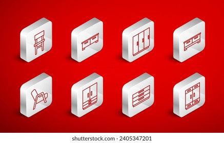 Set line Wardrobe, Chest of drawers, Chair,  and Armchair icon. Vector