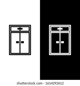 Set line Wardrobe icon isolated on black and white background.  Vector Illustration