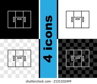 Set line Wardrobe icon isolated on black and white, transparent background.  Vector