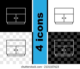Set line Wardrobe icon isolated on black and white, transparent background.  Vector
