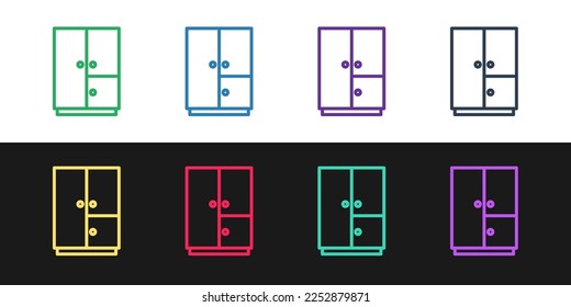 Ajuste el icono de Wardrobe de línea aislado en fondo blanco y negro.  Vector