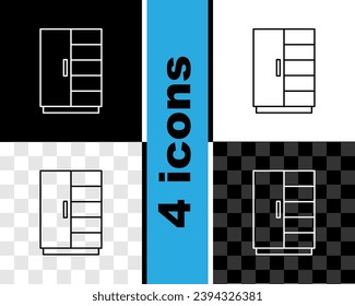 Set line Wardrobe icon isolated on black and white, transparent background.  Vector