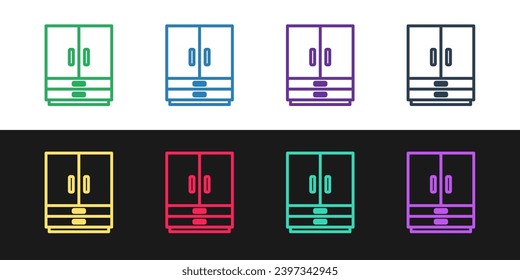 Ajuste el icono de Wardrobe de línea aislado en fondo blanco y negro.  Vector