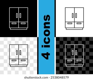 Set line Wardrobe icon isolated on black and white, transparent background.  Vector