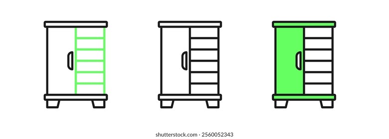 Set line Wardrobe icon isolated on white background. Cupboard sign.  Vector