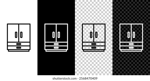 Set line Wardrobe icon isolated on black and white background.  Vector
